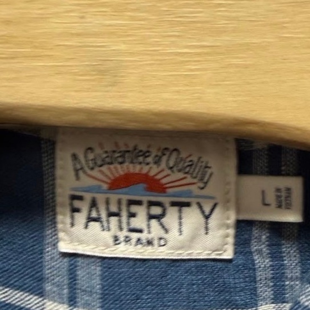Faherty Brand Mens Blue White Plaid 100% Linen Button Down Shirt Large - Picture 3 of 7